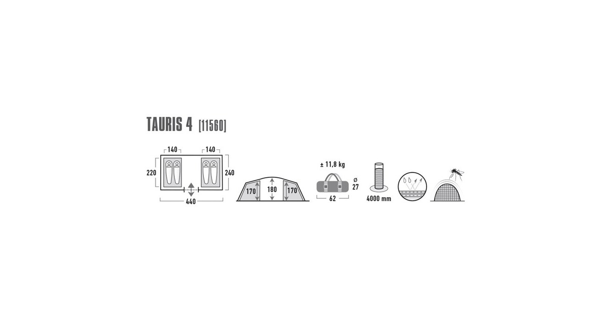 High PeakTauris 4P tent  (Antraciet/groen)