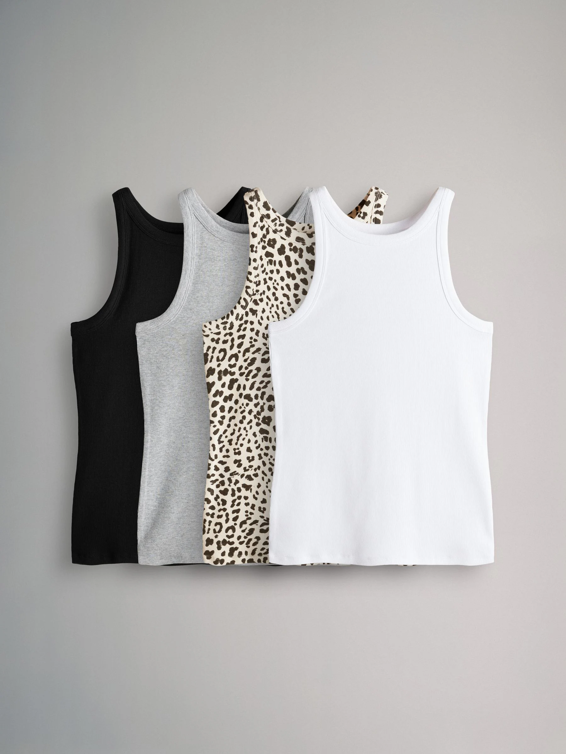 Zwart/wit/gemêleerd grijs/dierenprint - The Set verpakking van 4 geribbelde racerback hemden