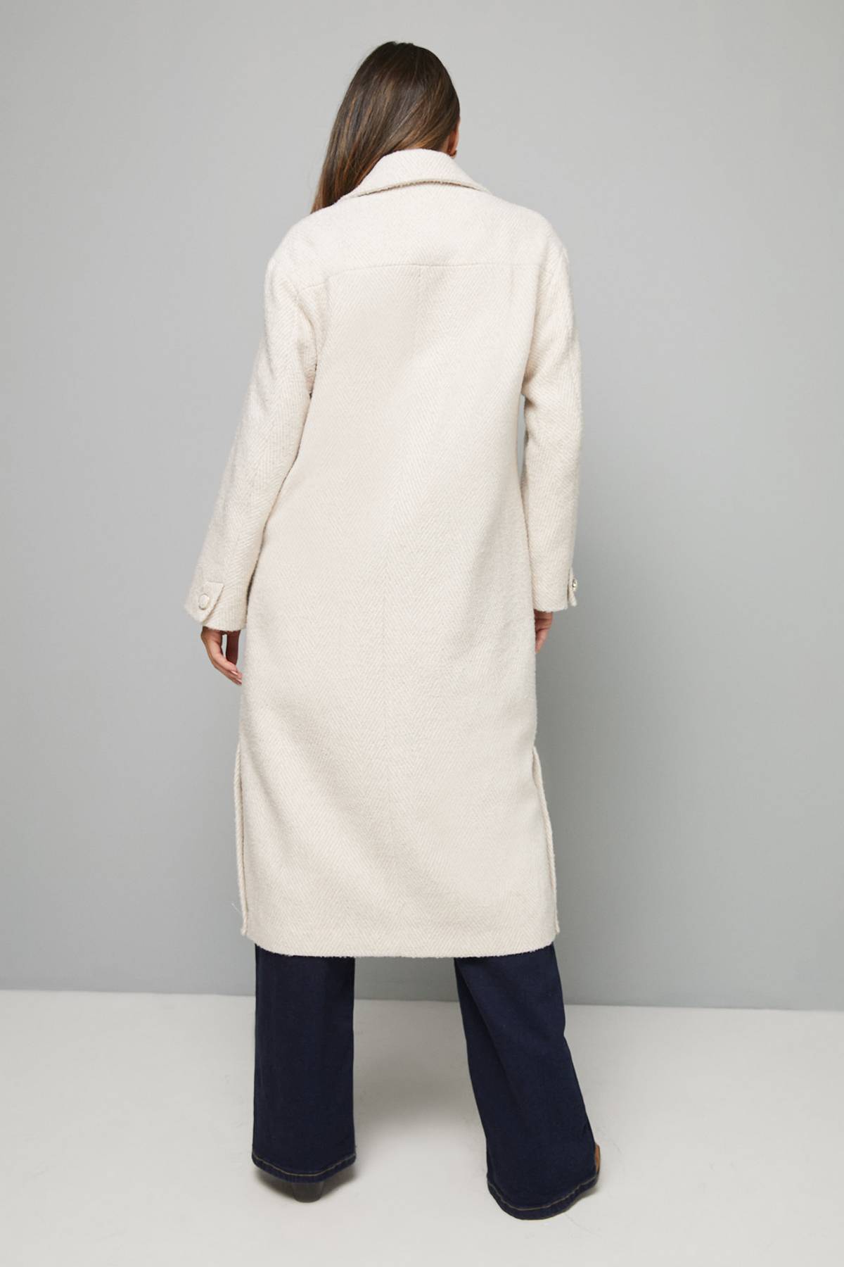Wallis Manteau Midi Texturé à Simple Boutonnage