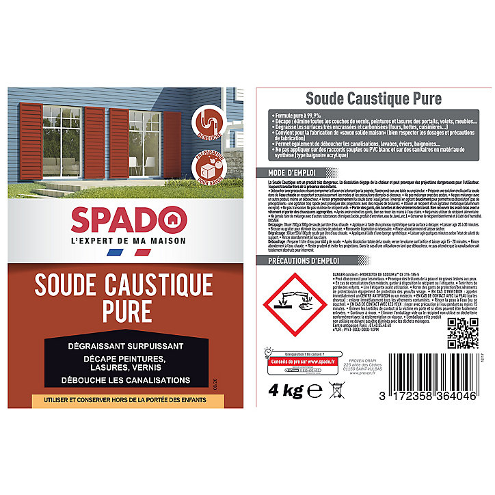 Soude caustique formule pure 99,9% Spado 4kg