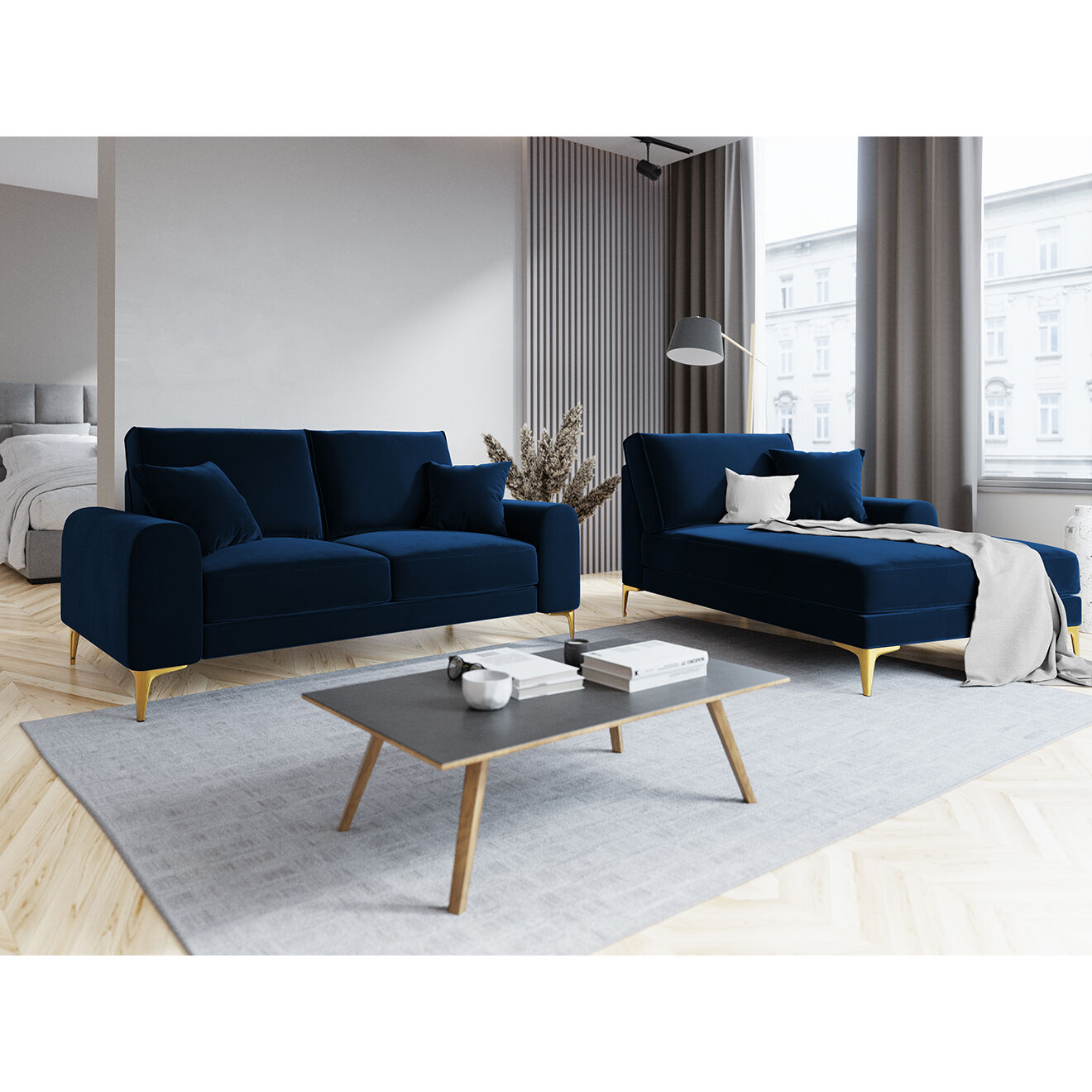 Mazzini Sofas Canapé 2 places velours madara bleu roi - 172x102x90 cm