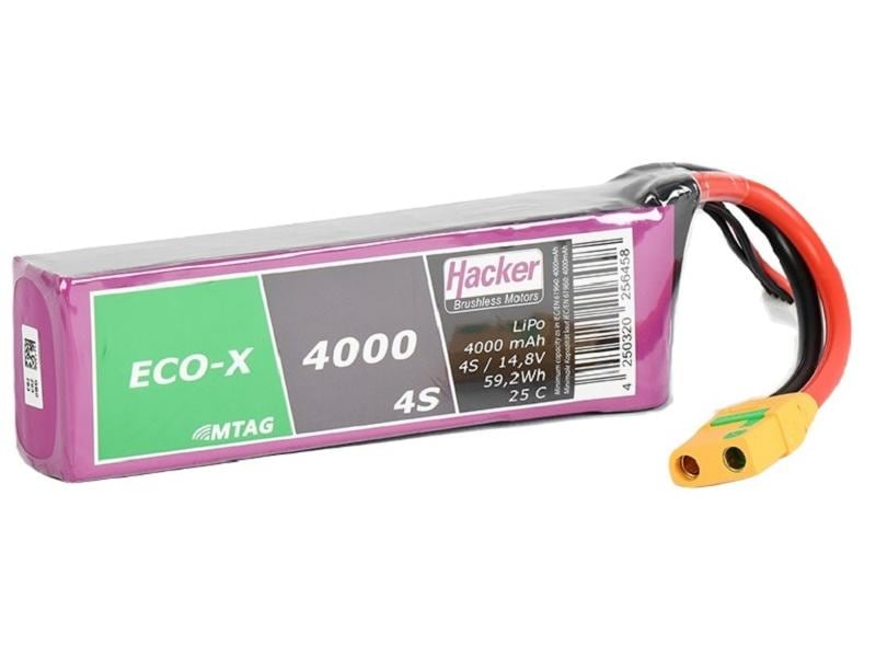 Hacker RC-Akku LiPo 4000 mAh 14.8 V 25C TopFuel ECO-X MTAG 4S LiPo Akku mit XT90-S Secker