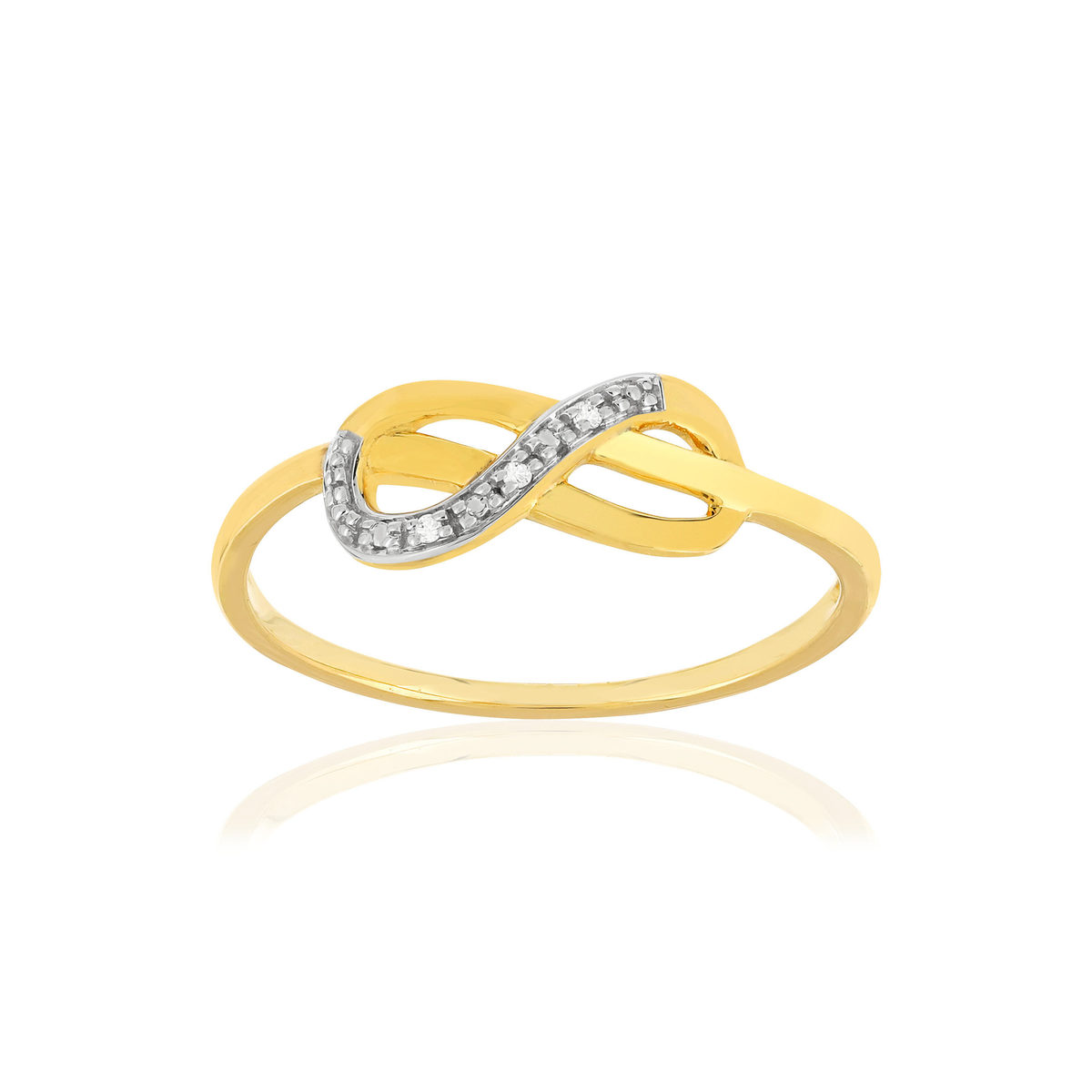 Bague or 375 2 tons, diamants. Motif infini.