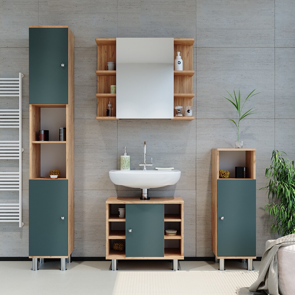 Vicco Waschtischunterschrank Badschrank Unterschrank Fynn Eiche Grün Badmöbel