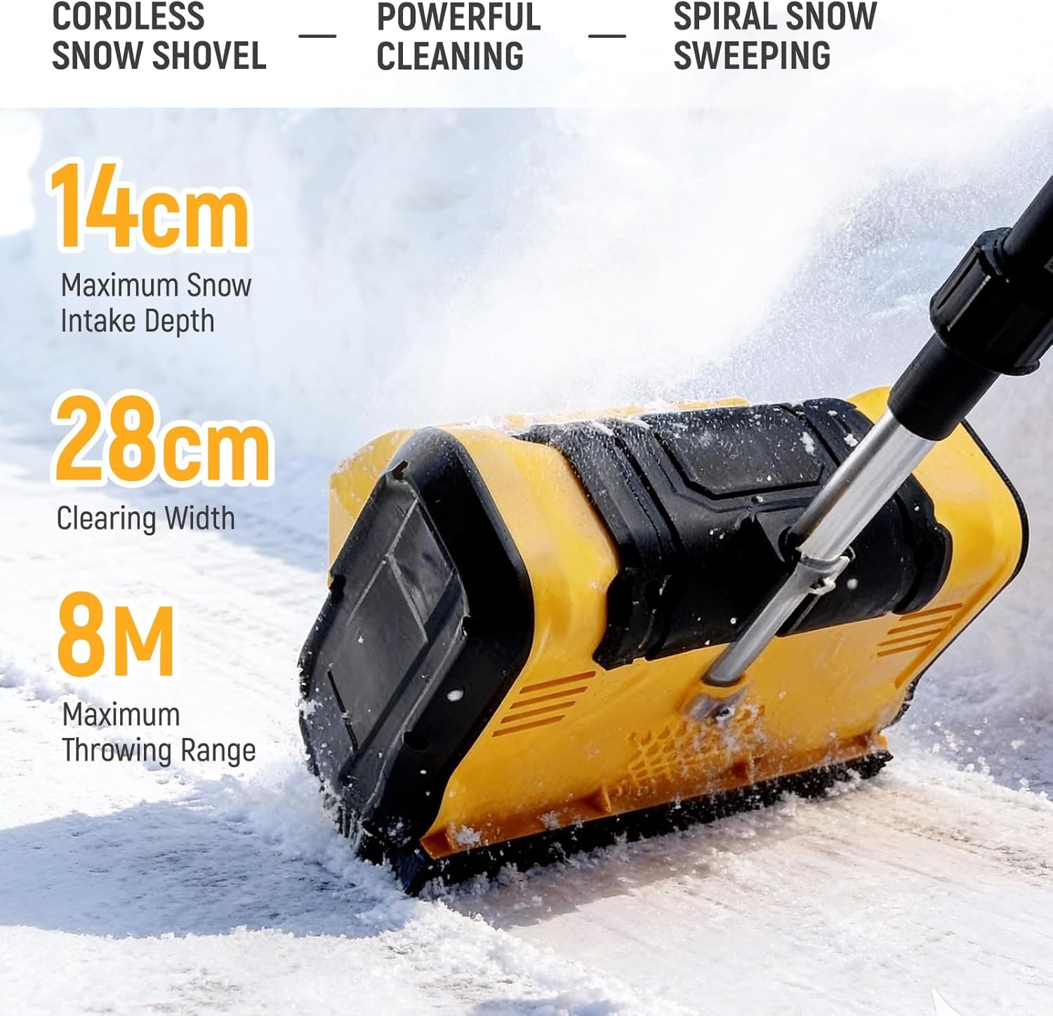 650W Akku Schneefräse Handgeführte Faltbar, Schneebürste Kehrmaschine Bürstenloser Motor für Gehwege,Auffahrt,Hof, 28cm Räumbreite, 14 cm Räumhöhe, Einstellbare Auswurfrichtung