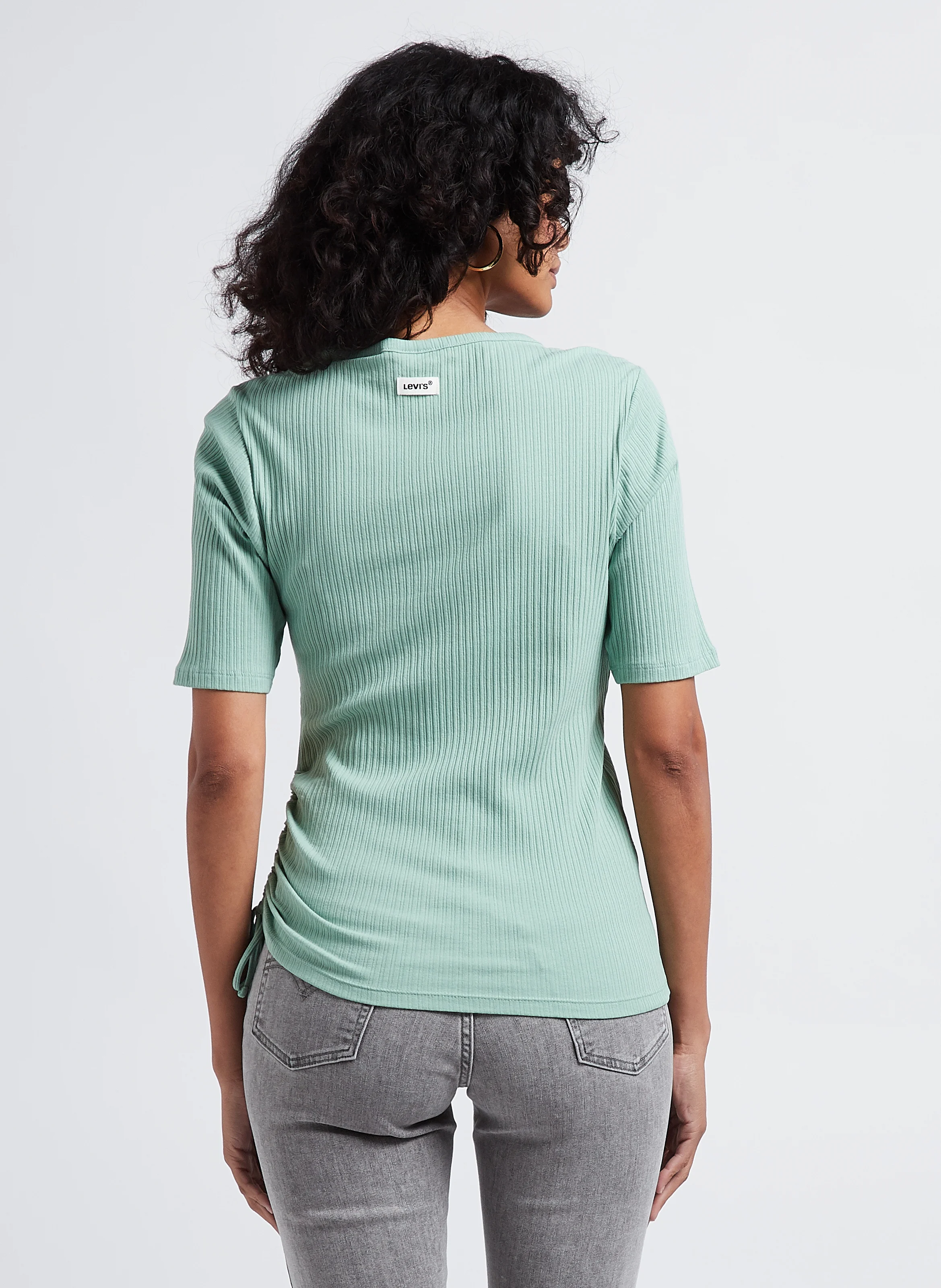 SIDE TIE SS - Top col rond en coton mélangé| Vert