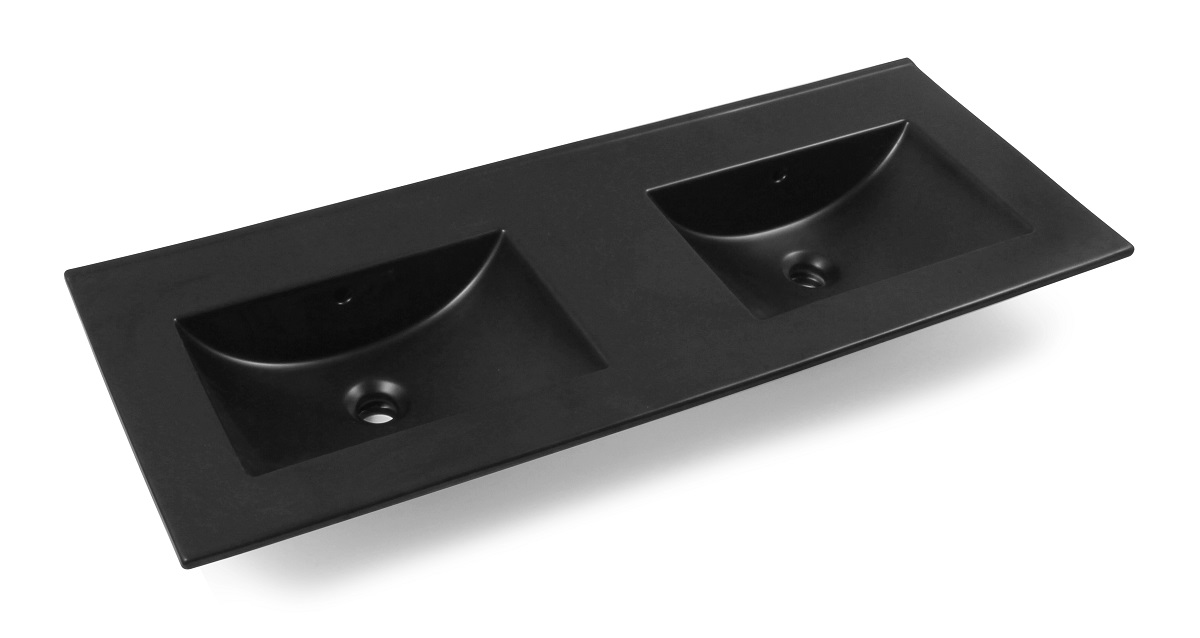 Fontana Rovigo badmeubel 120cm zwart mat met zwarte wastafel zonder kraangaten en spiegelkast met verlichting