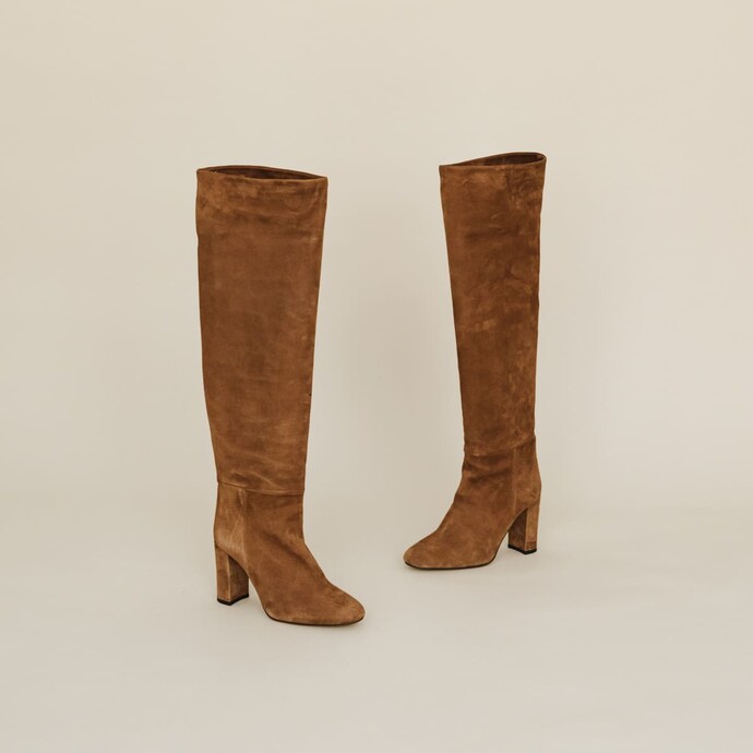 Cuissardes à talons  en velours marron