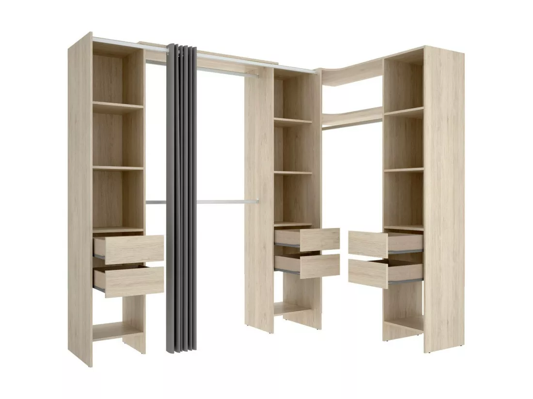 Grande Garde-robe Dharma, Meubles de chambre, Penderie de plain-pied, Placard à vêtements, 234x141 h205 cm, Chêne clair