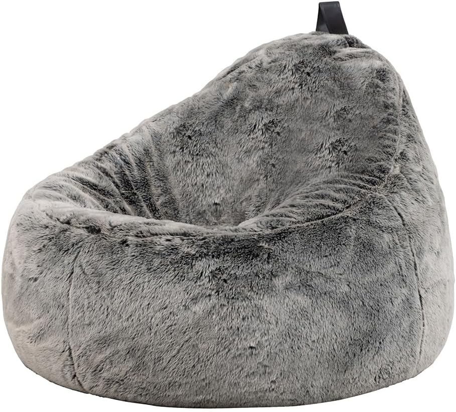 Icon Cocoon Sitzsack Sessel, Grau, Flauschiger Kunstpelzstoff, Sitzsack Erwachsene mit Füllung, Bean Bag, Flauschig Lounge Sessel, Lounge Stuhl, Schlafzimmer, Wohnzimmer, Wohnzimmer Möbel