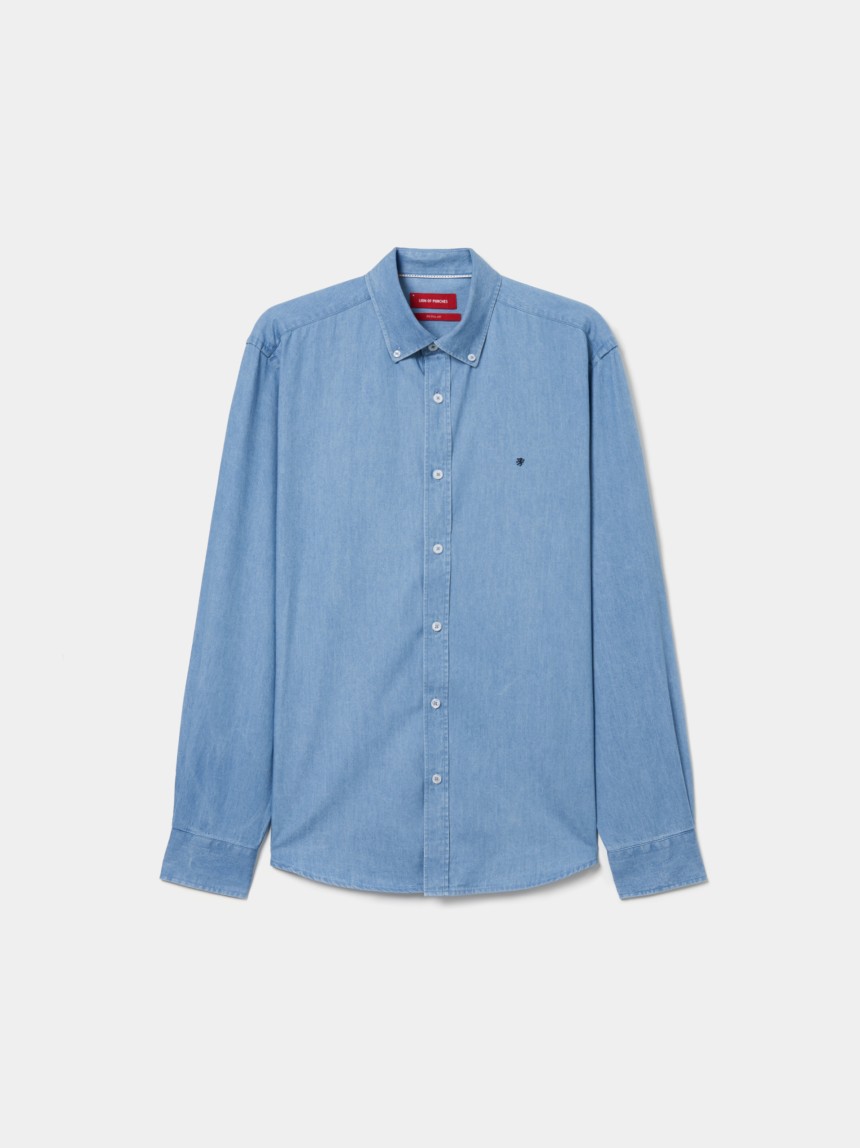 Camisa regular fit em ganga de algodão