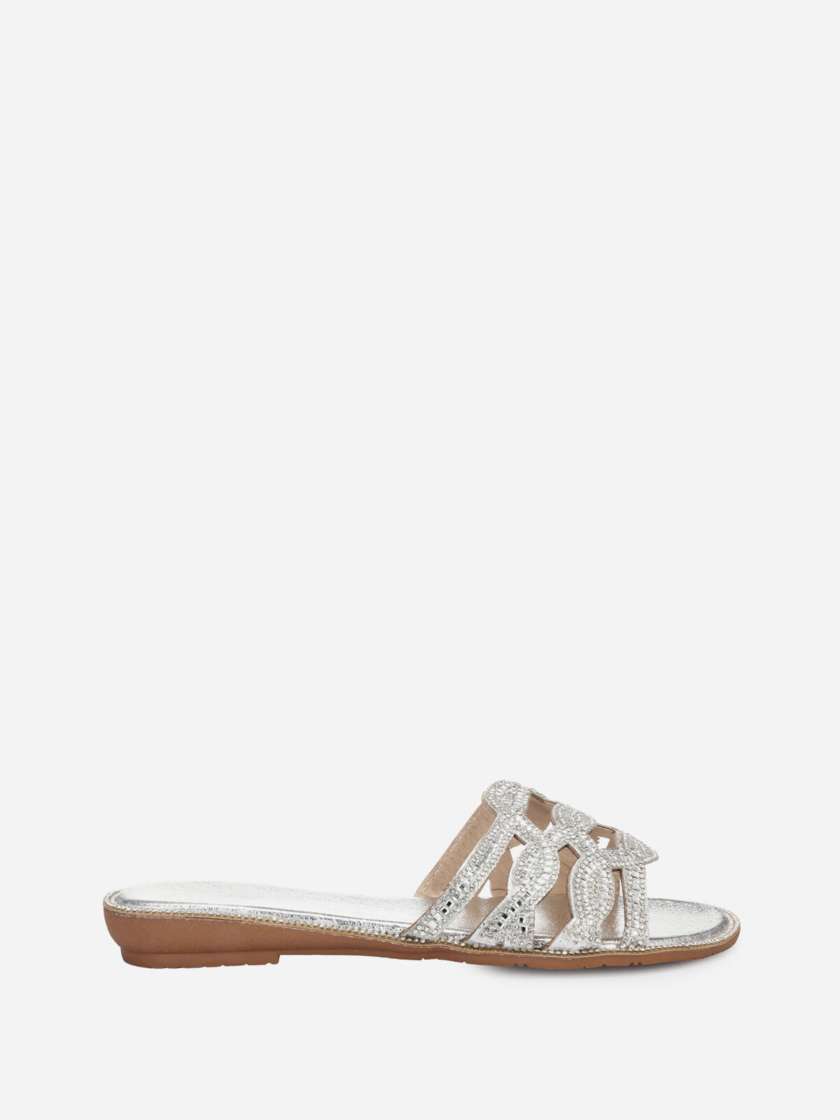Mules plates à strass- Argenté