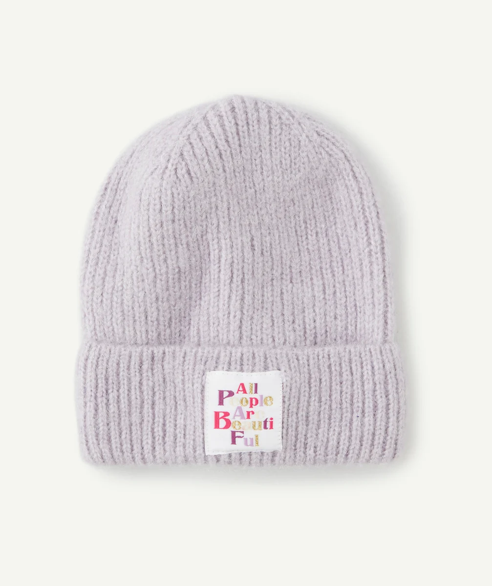 BONNET EN TRICOT FILLE LAVANDE AVEC PATCH BRODÉ