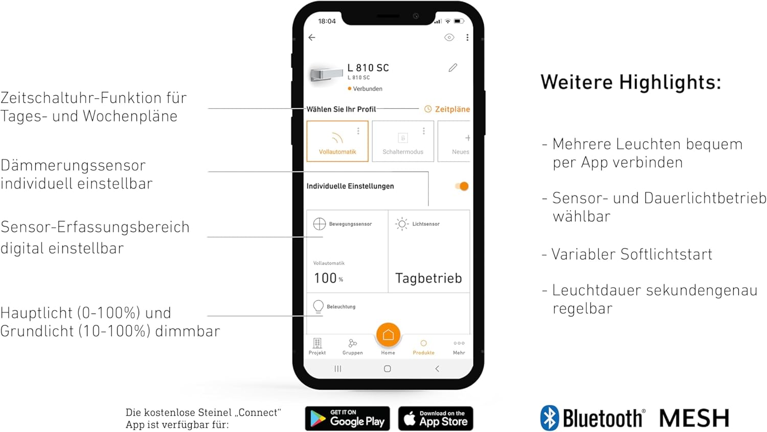 Steinel Außenleuchte L 810 SC Silber, smartes LED Up- und Downlight, Bewegungsmelder, vernetzbar, per App bedienbar