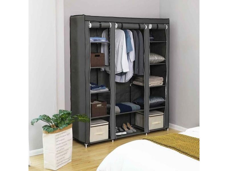 Songmics Regal mit hochrollbaren Türen Grau Kleiderschrank