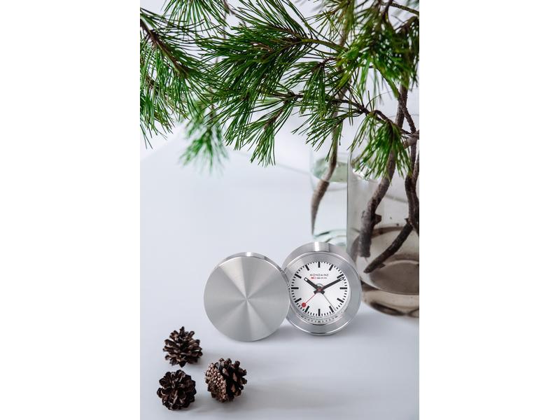 Mondaine Klassischer Wecker Ø 5 cm, Silber Analoge Tisch-Uhr