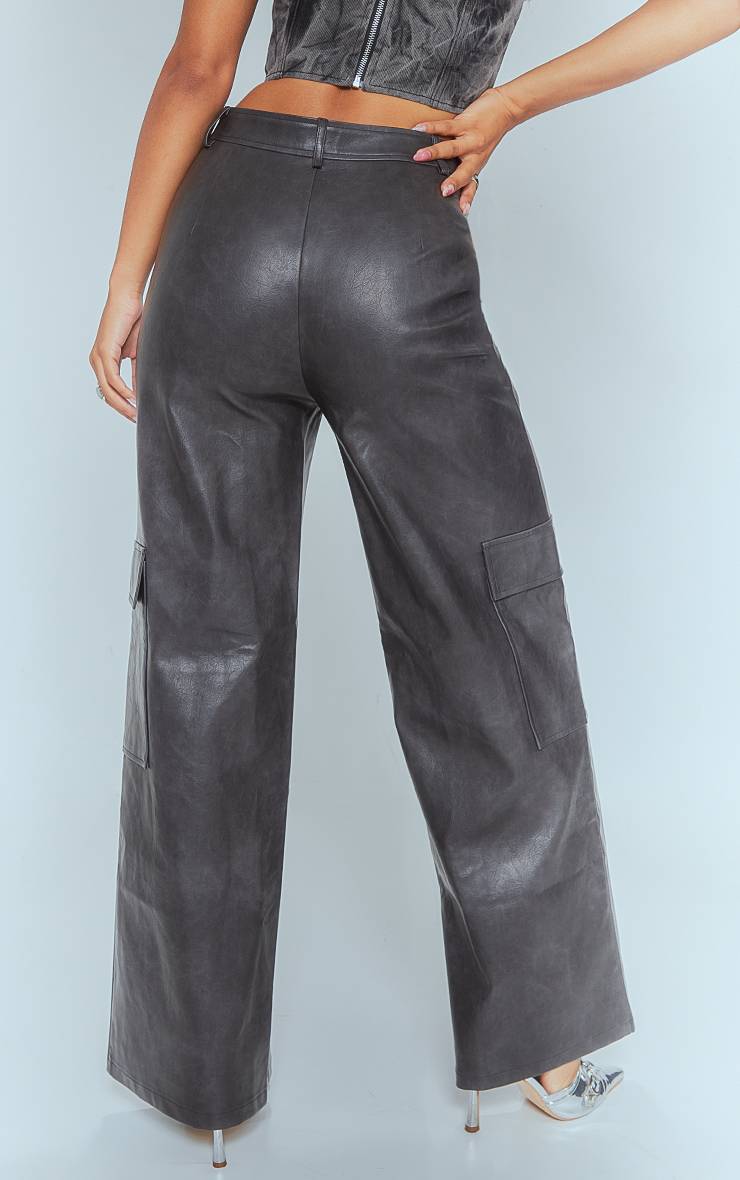 Noir Pantalon Cargo Large À Poches En Synthétiquecuir Effet Délavé