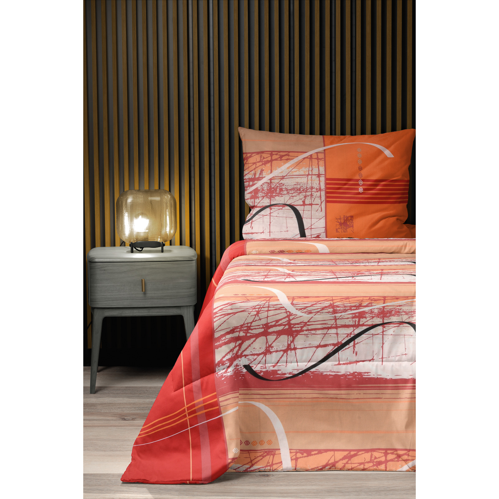 Bettwäsche Satin Picasso orange 160x210 65x100 Bettanzug Nord