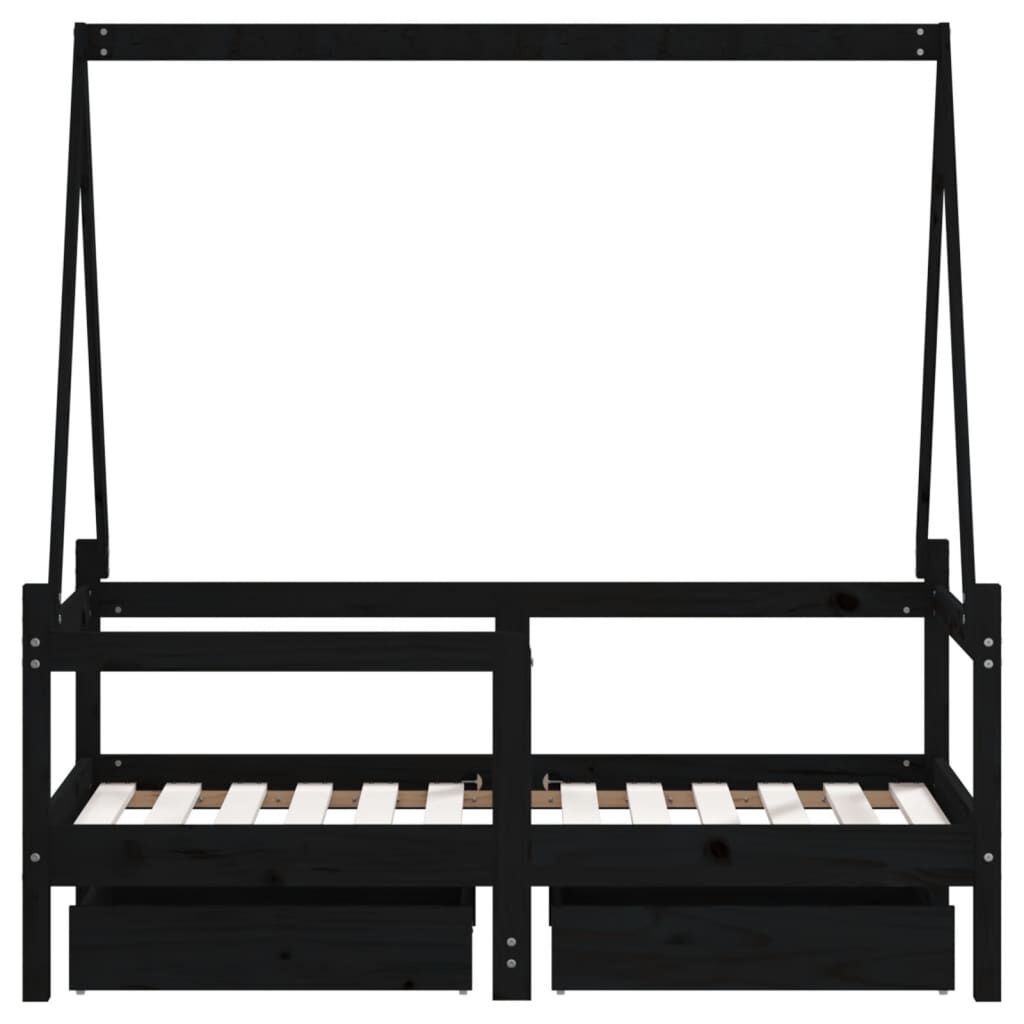 vidaXL Kinderbedframe met lades zwart 70x140 cm grenen