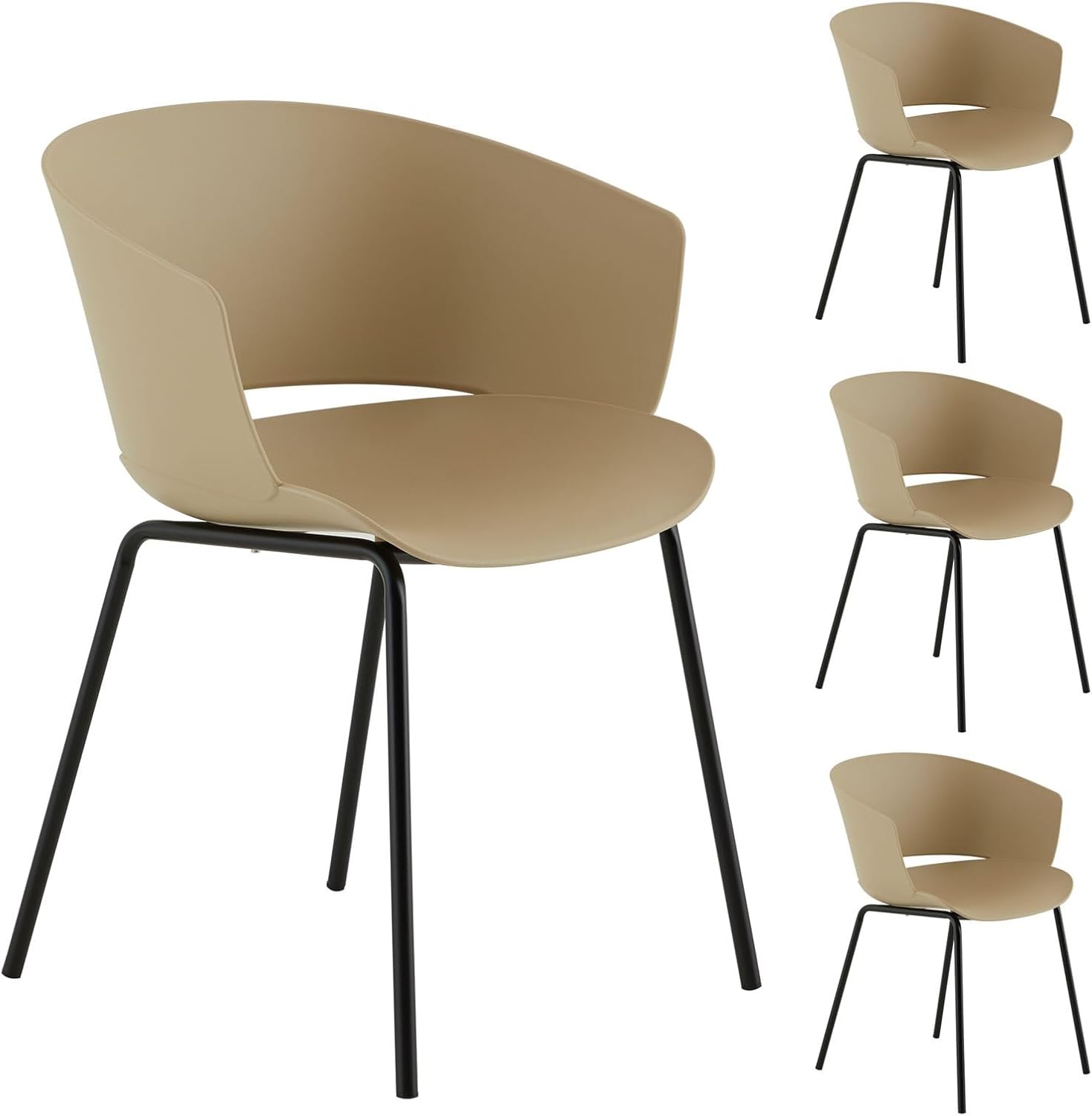 IDIMEX Gartenstuhl NIVEL im 4er Set aus Alu und Kunststoff in beige, schlanker Terrassenstuhl aus Polypropylen und Metall, Sitzschale UV-beständig
