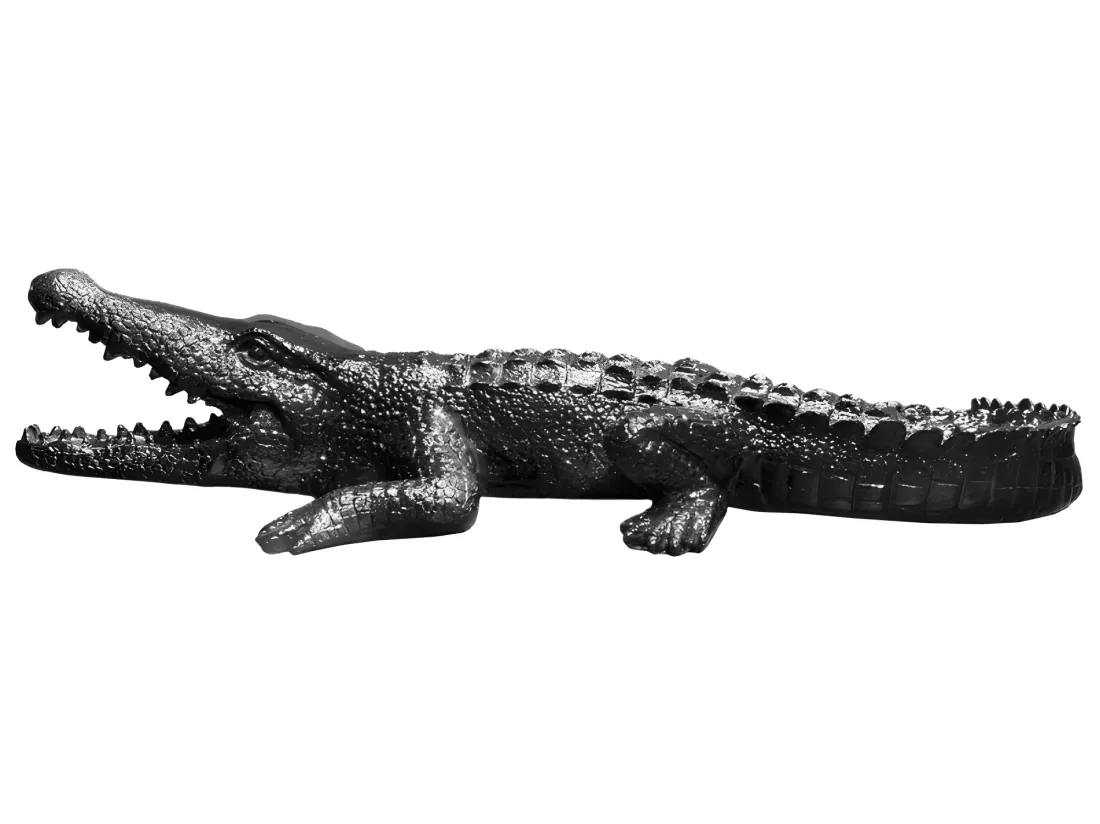 Statue crocodile avec gueule ouverte gris anthracite L69 cm - CROCO