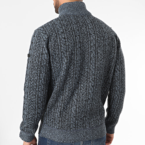Pull Zippé Col Montant Bleu Marine Noir