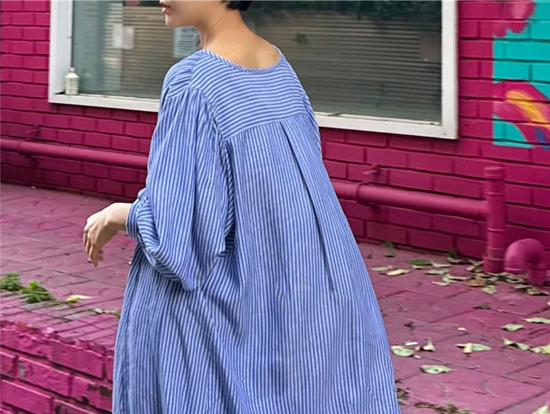 Felixia - Gestreepte maxi-jurk met elleboogmouwen