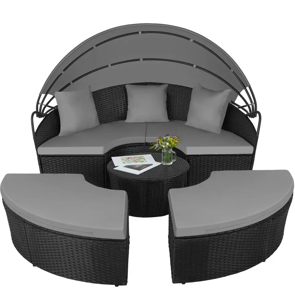 tectake Wicker zonne-eiland Santorini, Zwart