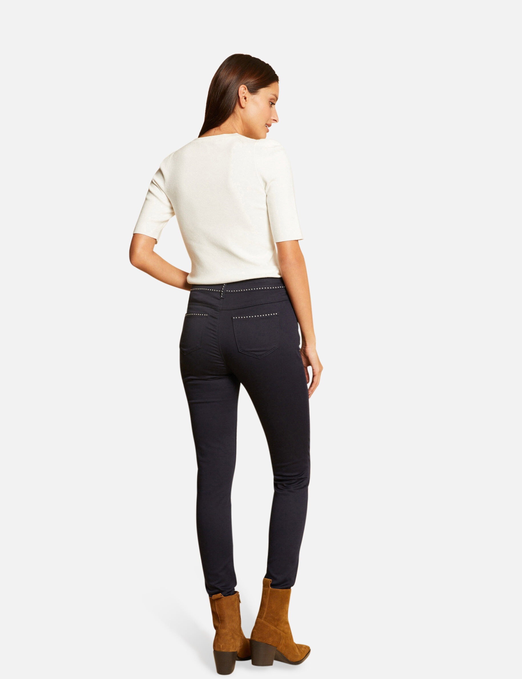 Pantalon slim avec clous marine femme - marine