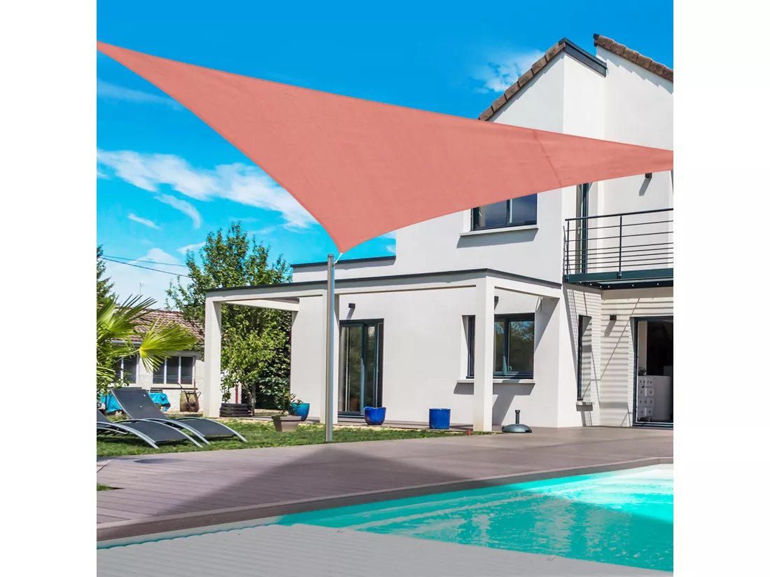 Voile d'ombrage triangulaire grande taille 6 x 6 x 6 m polyéthylène haute densité résistant aux UV rouge