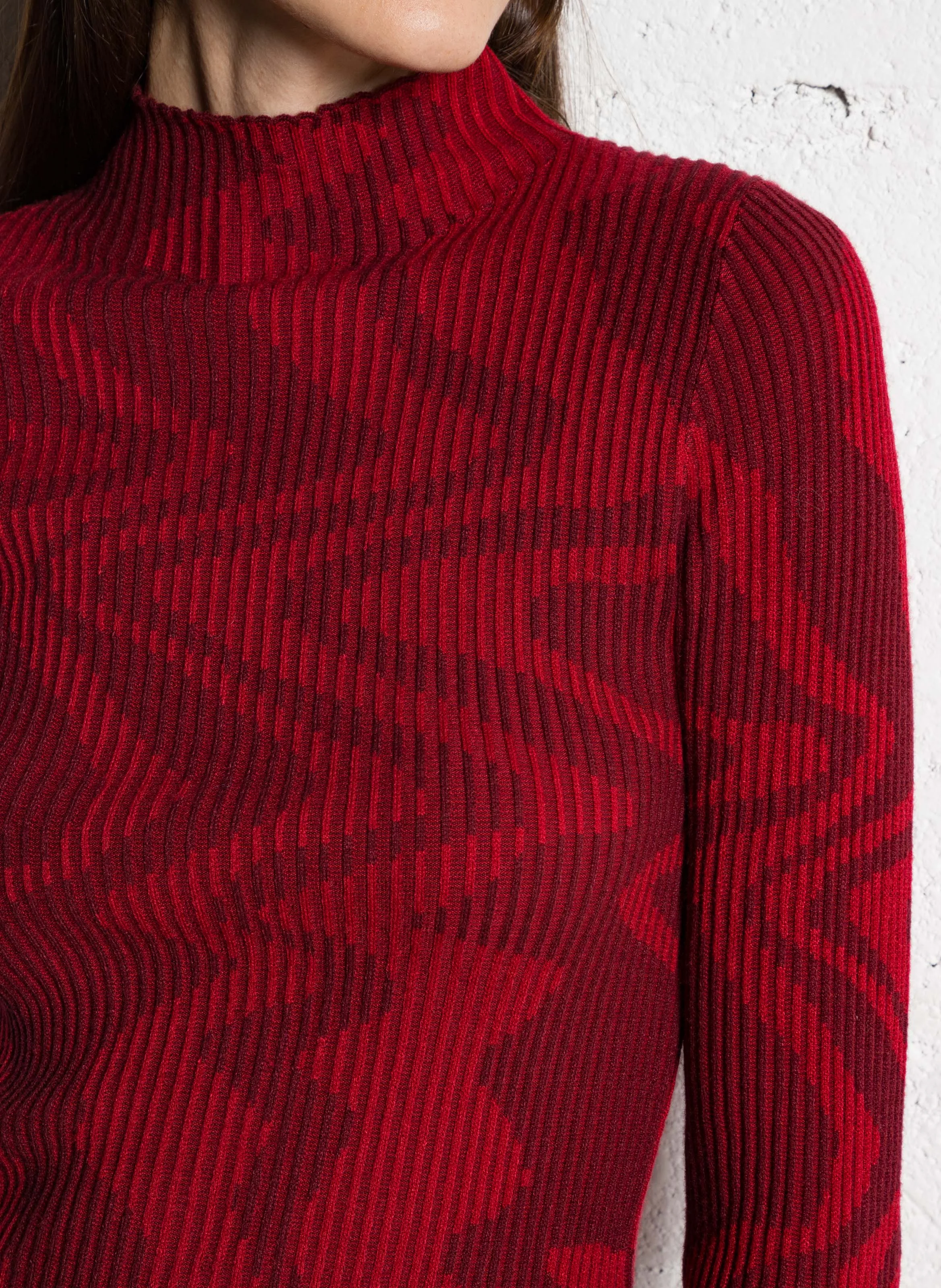 Top col cheminé en maille | Rouge