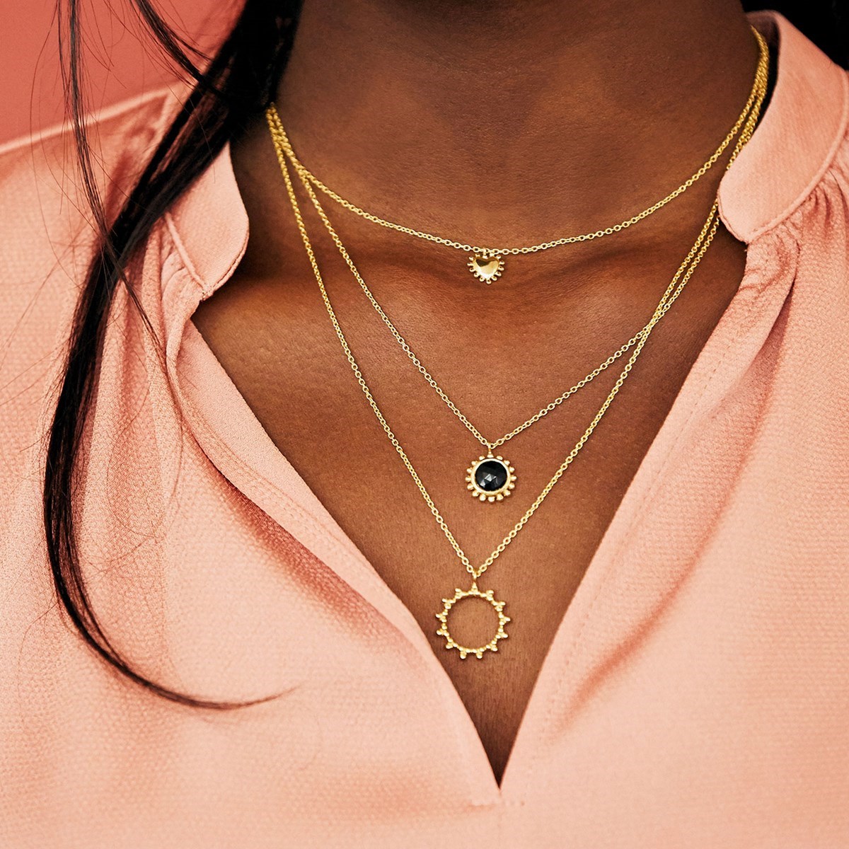 Collier Soleil et Pierre semi-précieuse, en Vermeil