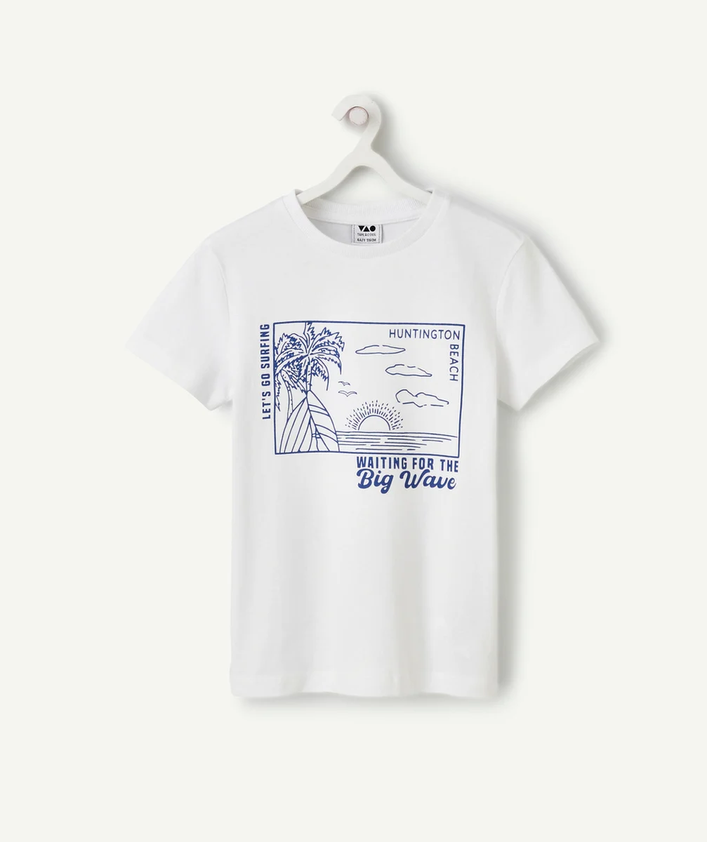 T-SHIRT MANCHES COURTES GARÇON 100% COTON BLANC THÈME SURF
