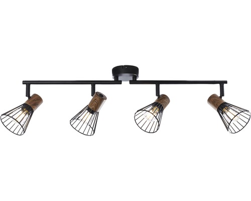 Plafondspot, 4-lichts, HxL 18x60,5 cm, donker hout/zwart/mat