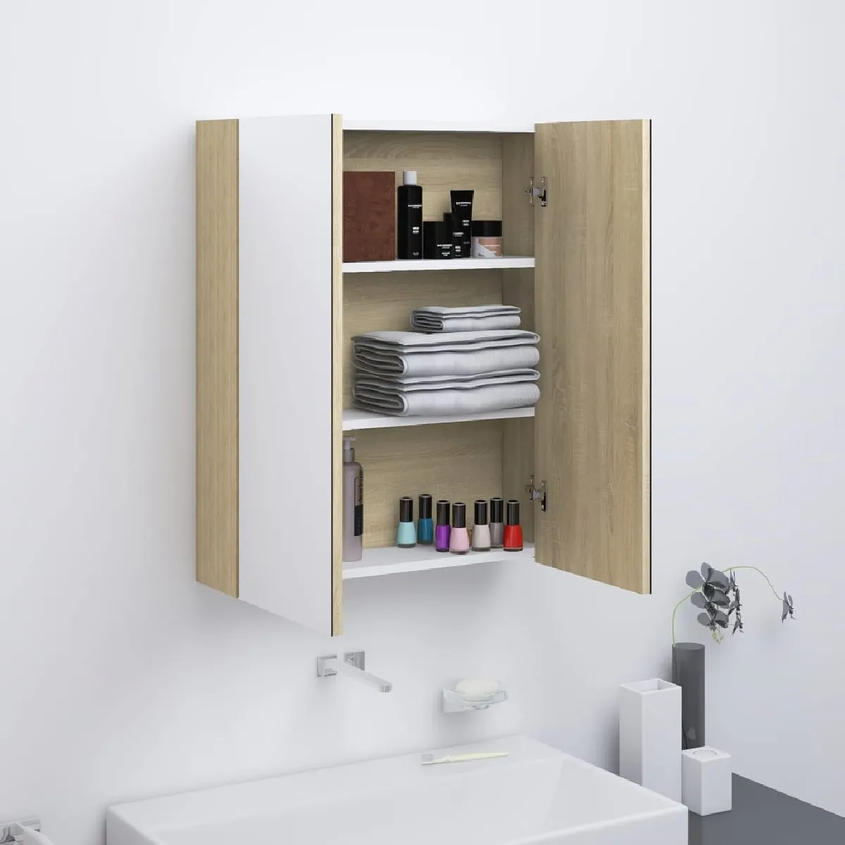 VidaXL Armoire à miroir - Blanc et Chêne