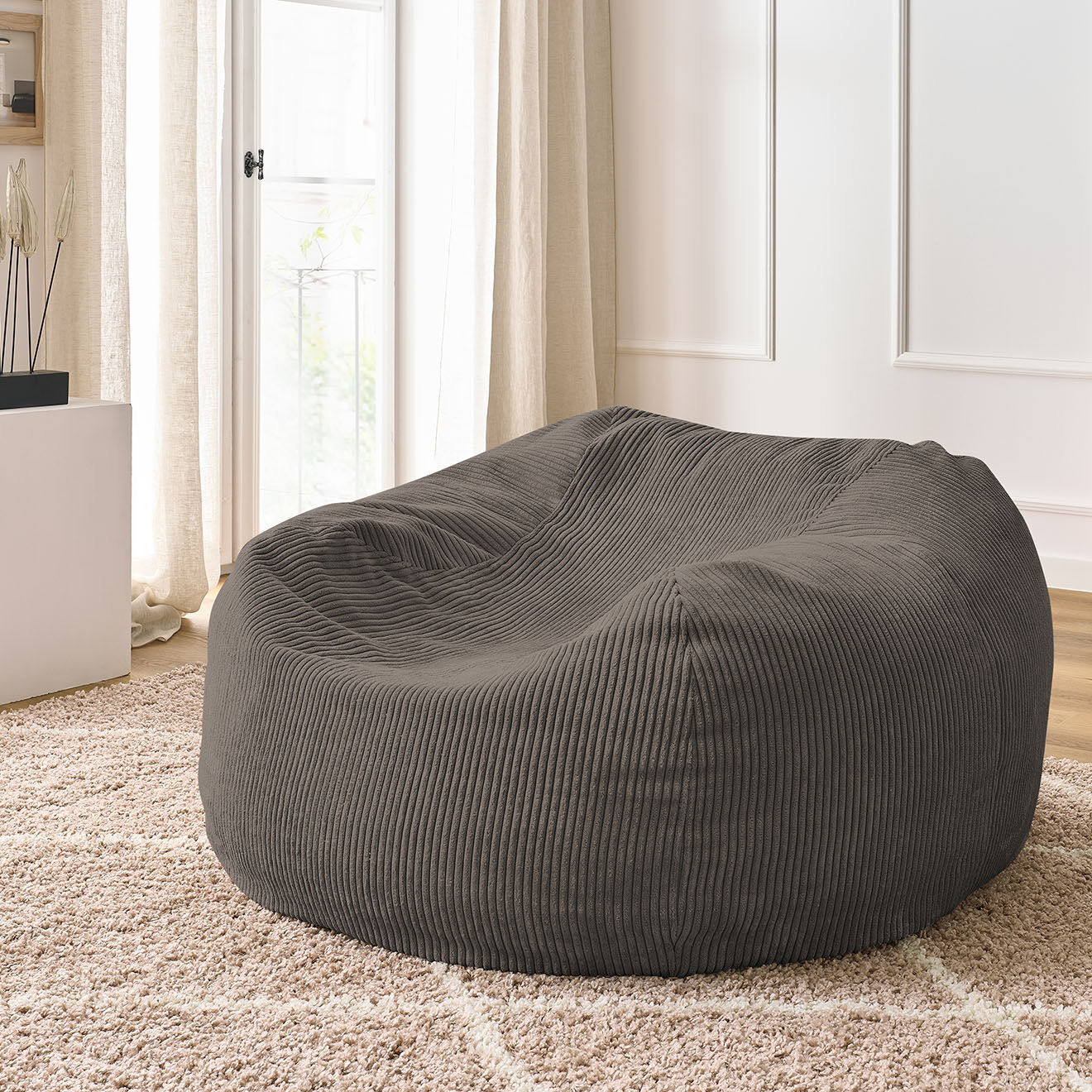 Bobochic Pouf ultra moelleux en Velours côtelé Voltaire taupe - 120x70x60 cm