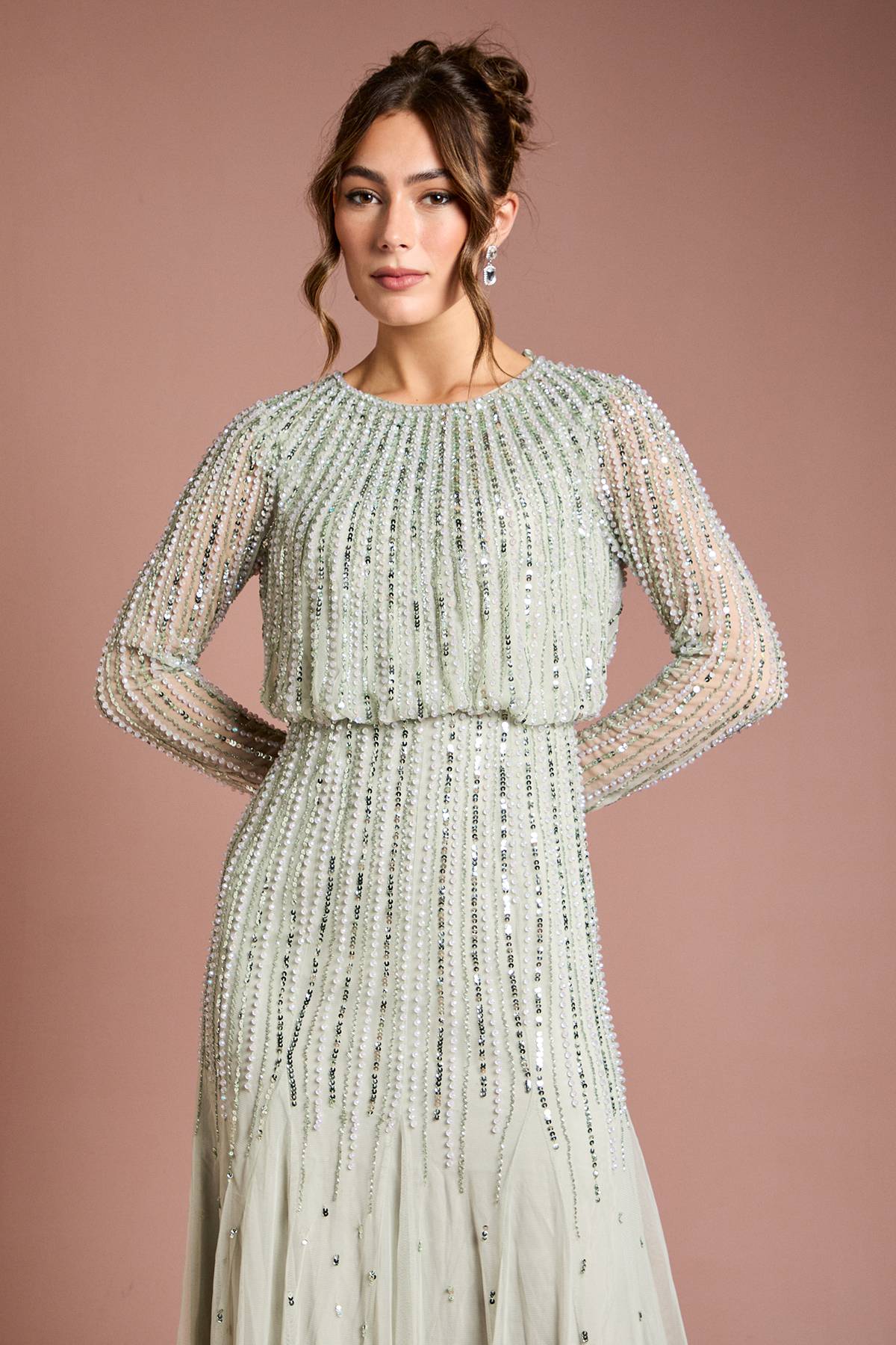 Coast Robe Longue à Manches Longues Ornée de Sequins Linéaires