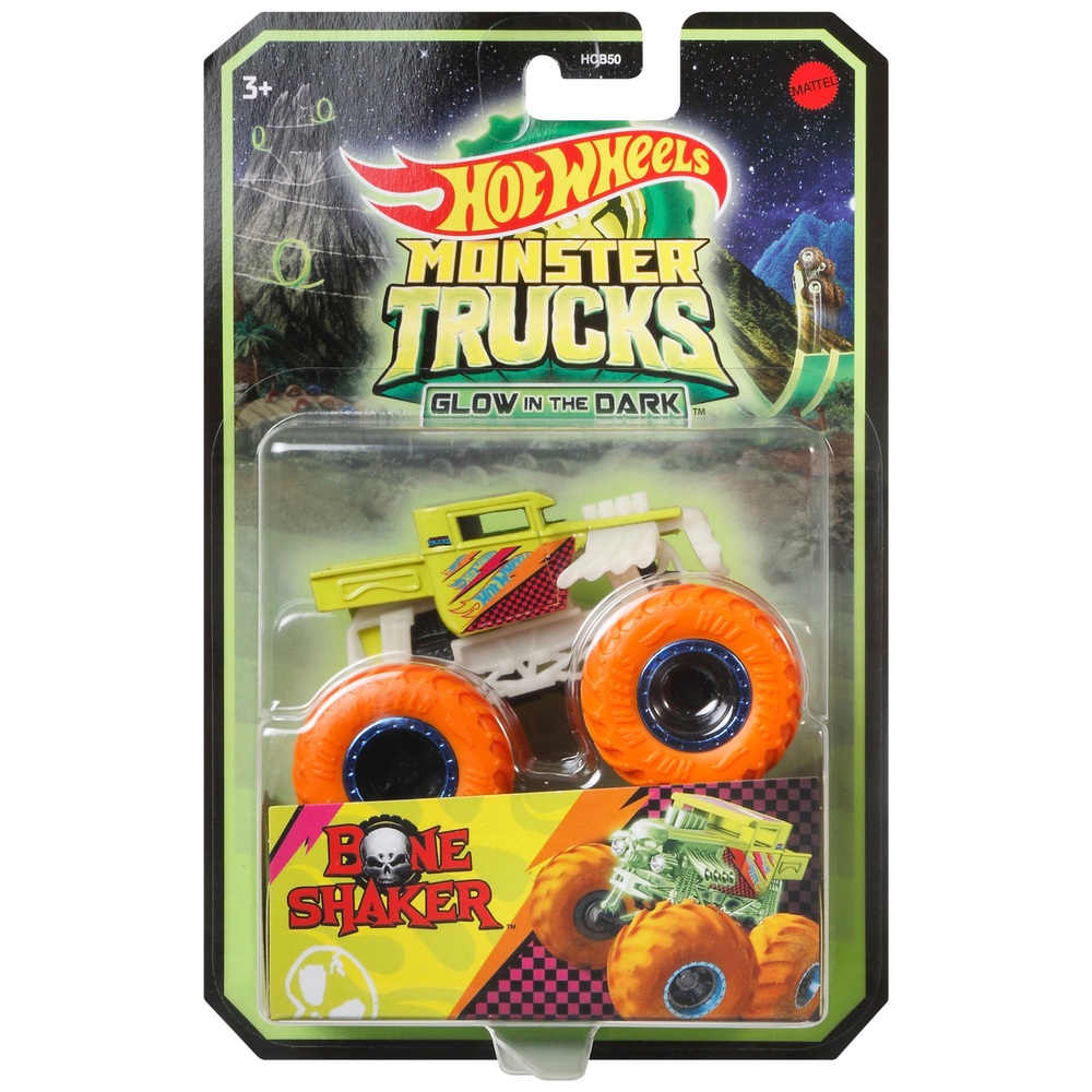 Hot Wheels Monster Trucks, leuchtend im Dunkeln, Spielzeug-LKW-Sortiment im Maßstab 1:64
