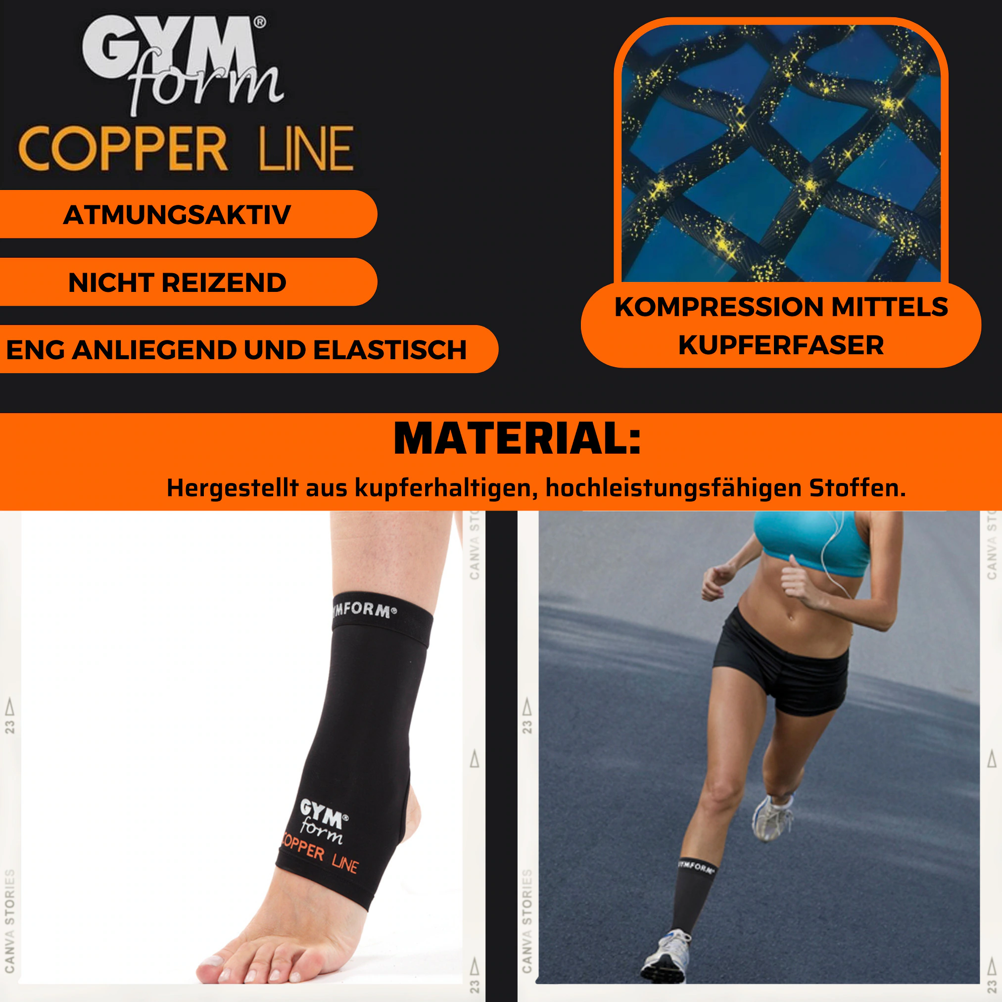 Gymform® Bandage Kompression - Fußbandage Sprunggelenk Copper Line Fußgelenk