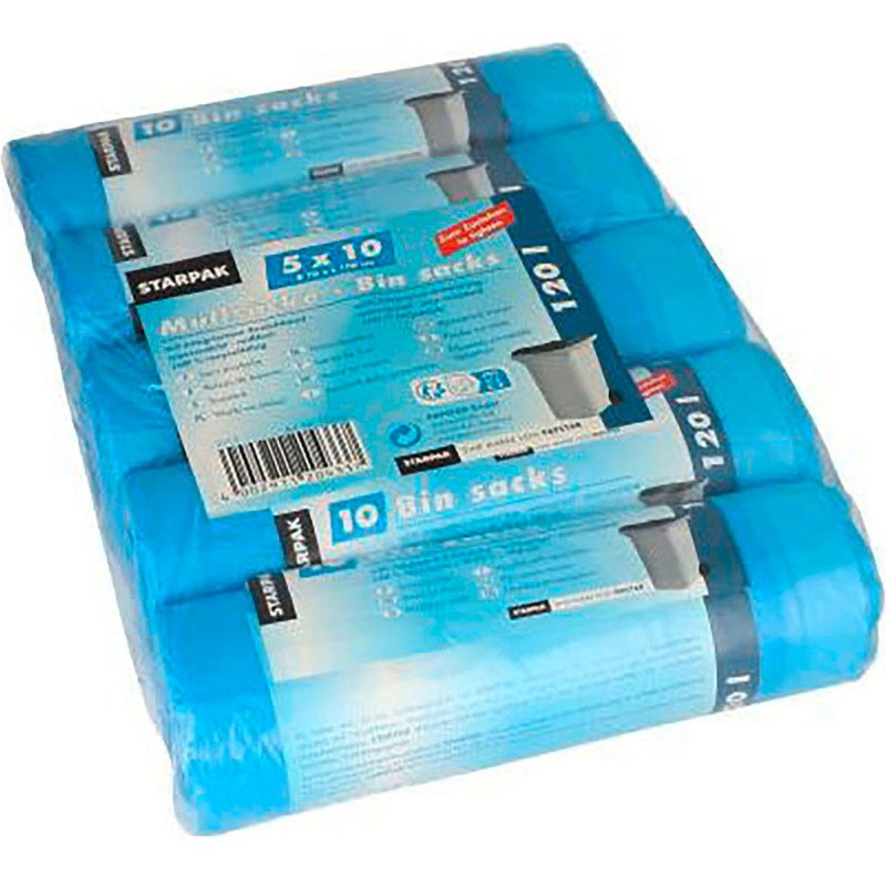 Sac poubelle HDPE à liens coulissants, 120 litres