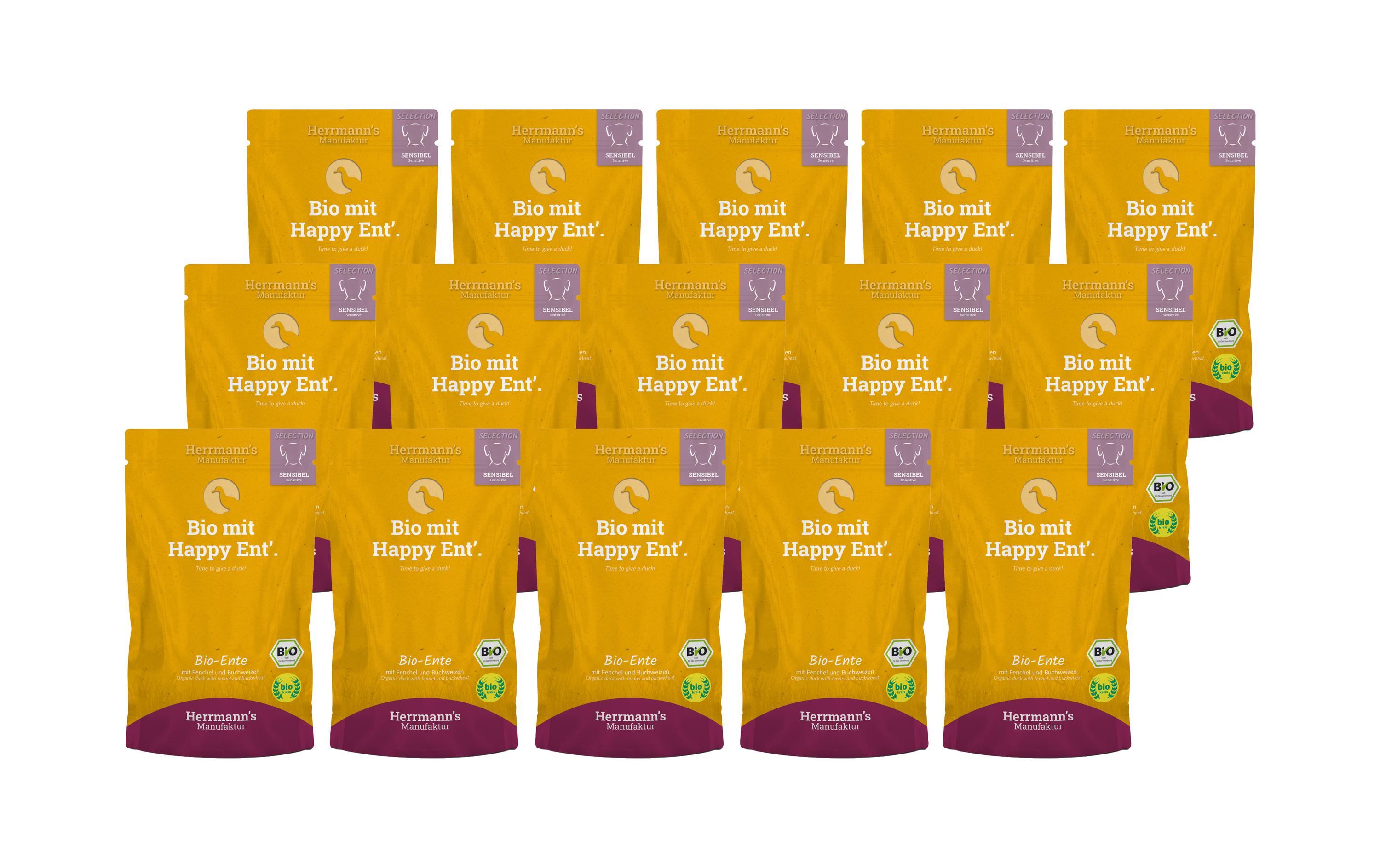 Nassfutter Sensibel Bio Ente, Fenchel und Buchweizen,15x150gAlleinfuttermittel für Hunde mit sensiblem Magen