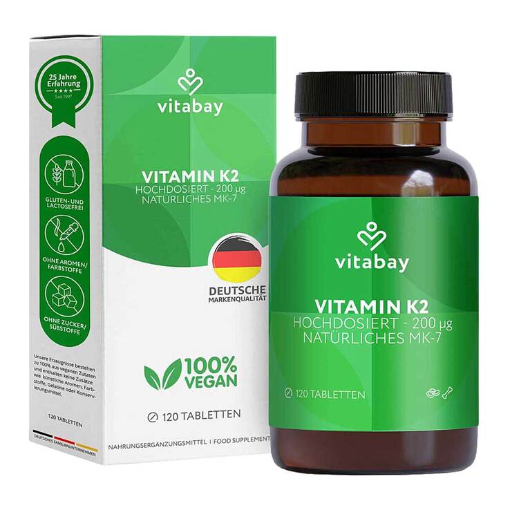 Vitamin K2 200 µg MK-7 vegan hochdosiert Tabletten, 120 St