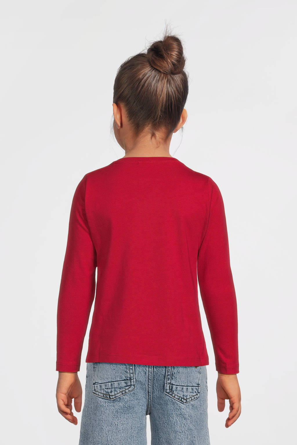 NAME IT kerstlongsleeve NKFPRIJUL met printopdruk en pailletten rood