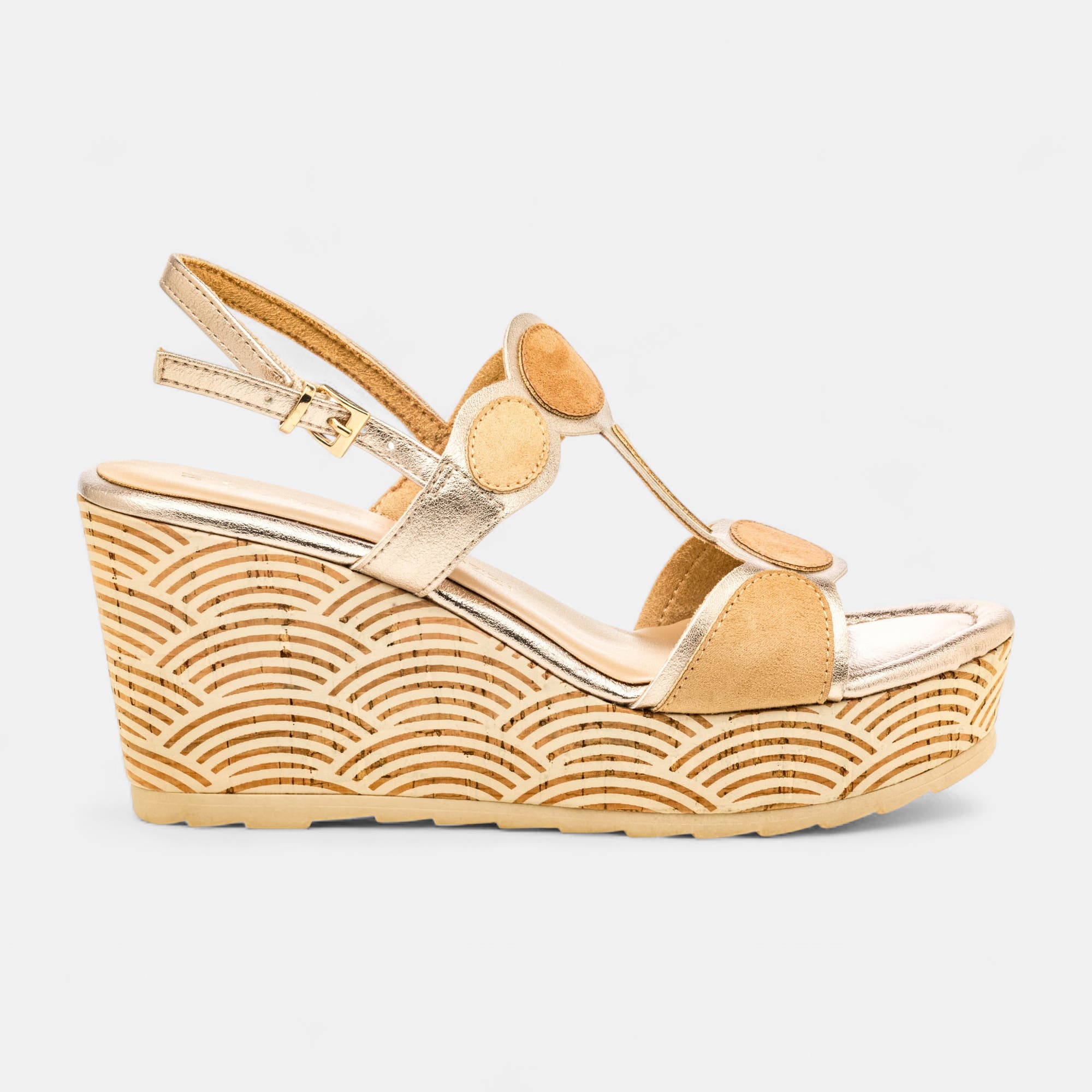 Nu-pieds à talon compensé Femme or