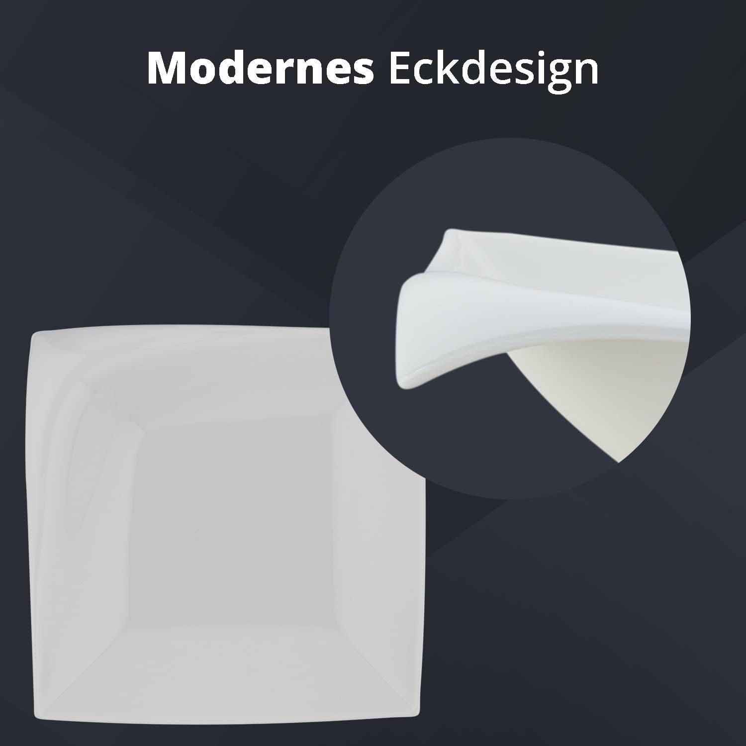 Kombiservice für 6 Personen Porzellan 30-teiliges eckiges Geschirrset weiß, geschwungenes Design 6xDessertteller 6xKaffeetassen 6xKaffeeuntertassen 6xSpeiseteller 6xSuppenteller