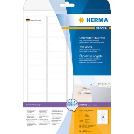 HERMA Sichtreiteretiketten, ablösbar, weiß, ca. 45,7 x 16,9mm, 1600 Stück
