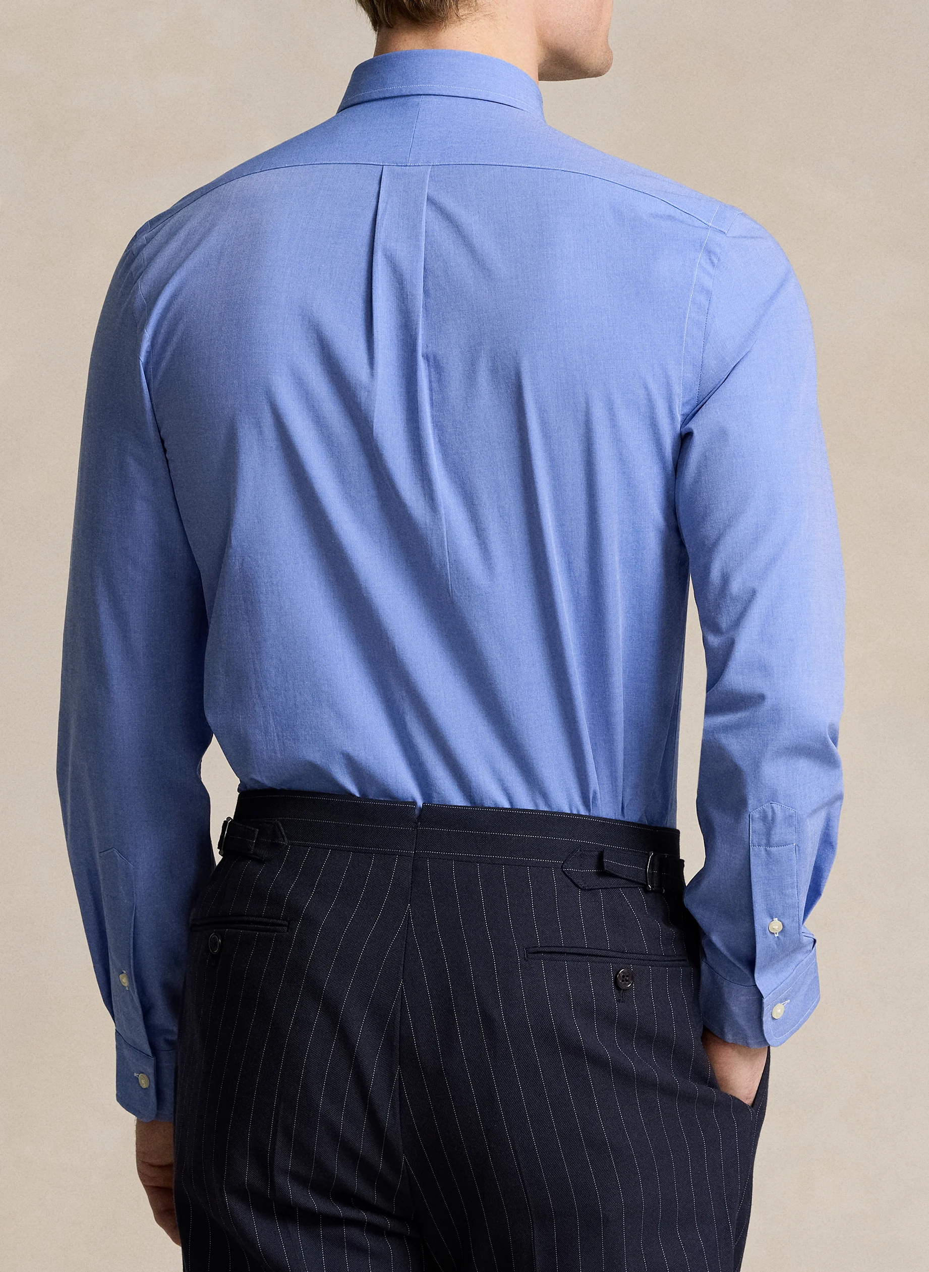 Chemise col américain en coton mélangé | Bleu