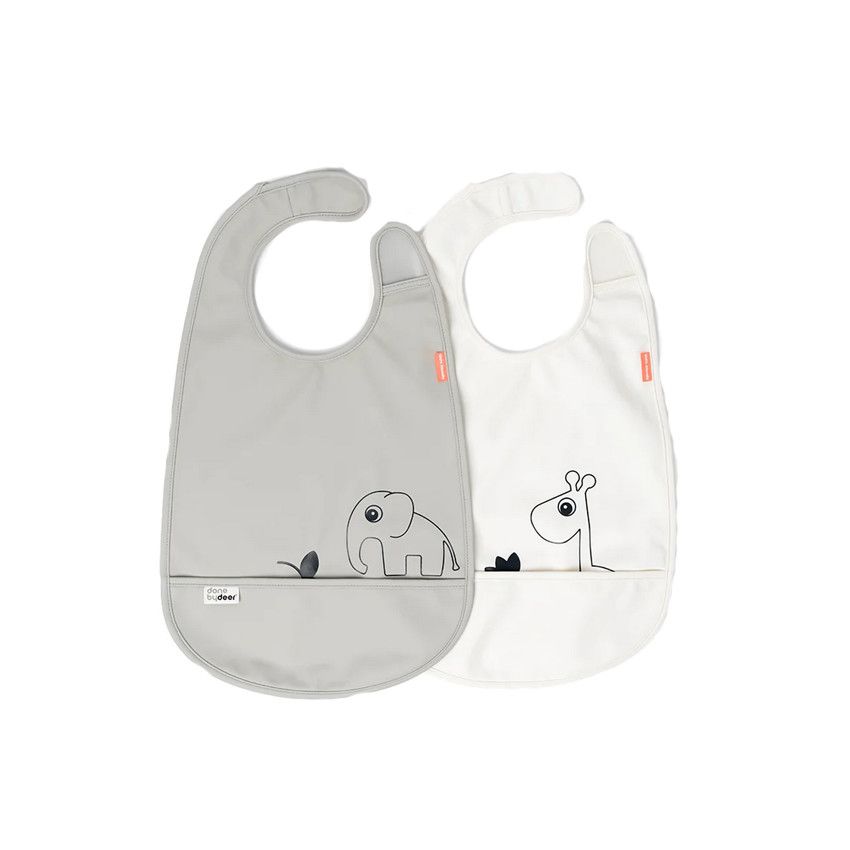 Lot de 2 bavoirs Deer Friends - Gris/Beige - Ecru