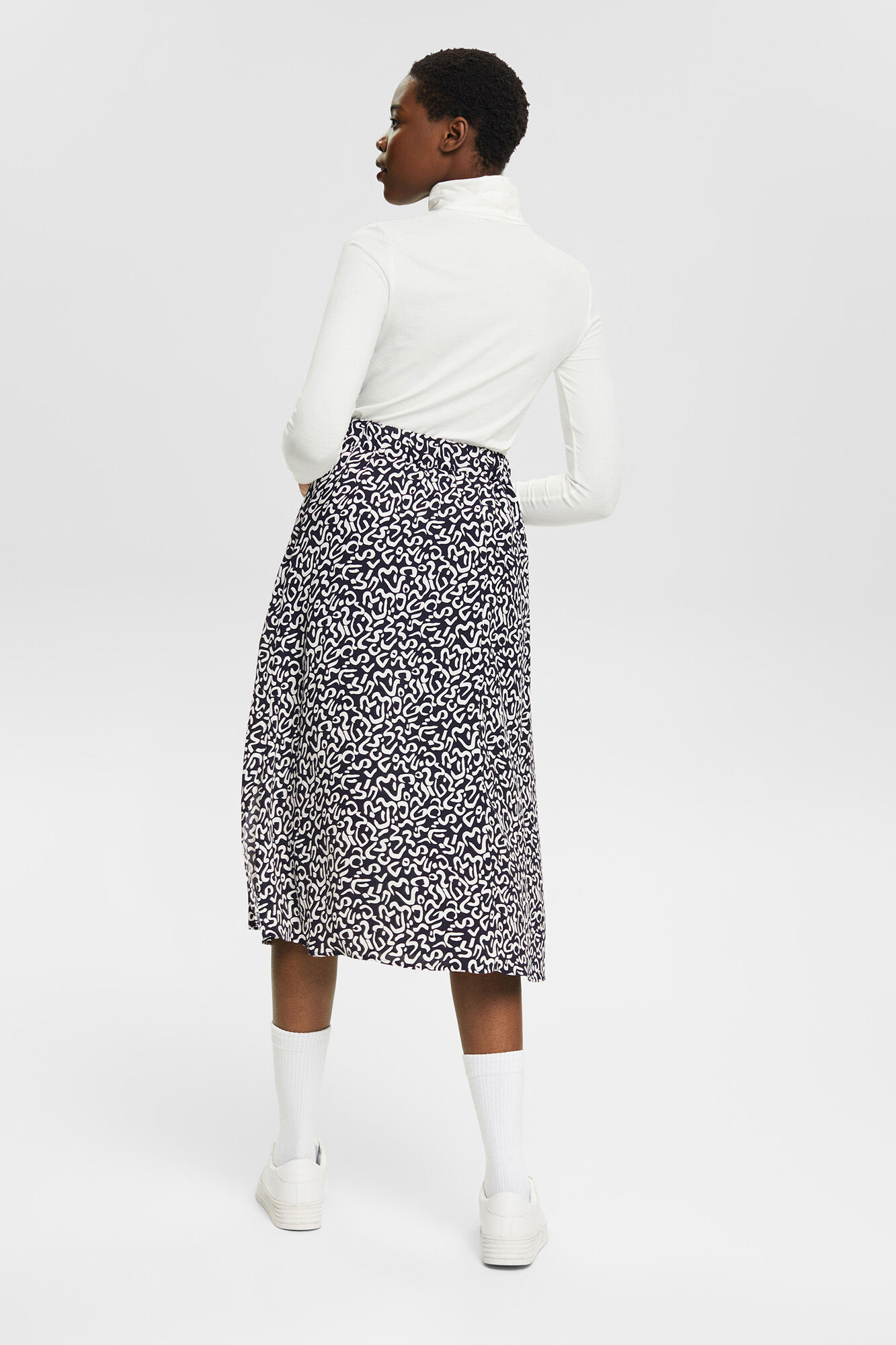 Falda midi estampado allover viscosa - Estampado azul