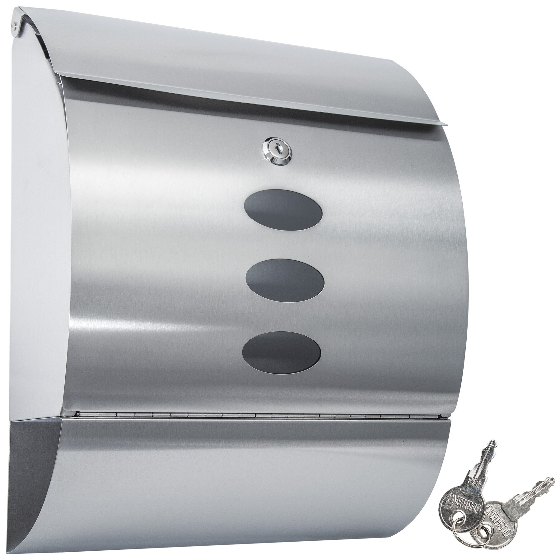 tectake® Briefkasten, rund, aus Edelstahl, 3 Sichtfenster, 300 x 120 x 395 mm